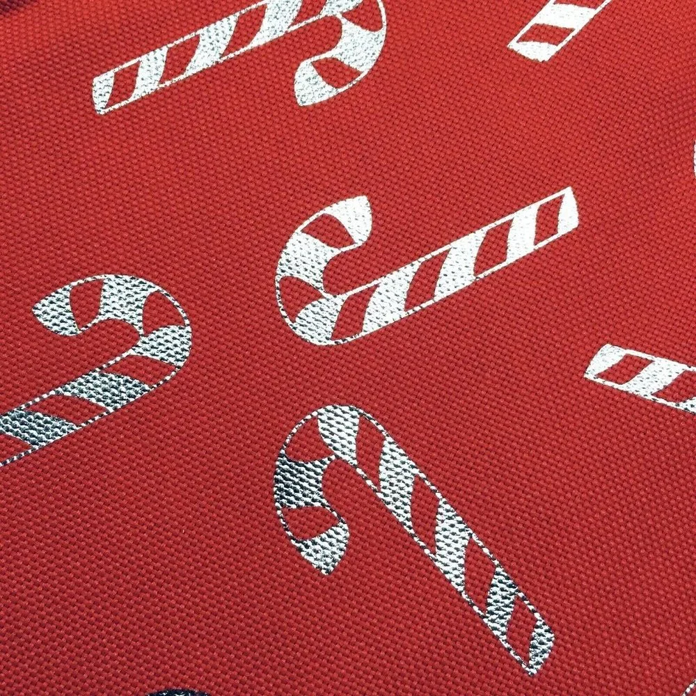Nicole Miller Candy Cane Tablecloth Christmas Holiday Red Silver Foil 70
